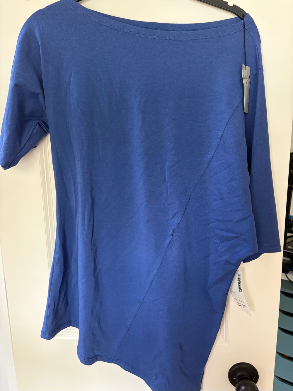 NWT M&M'S Matth Ilfur Royal Blue Short Sleeve Asymmetric Tee